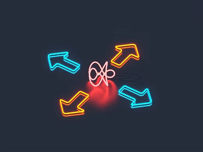 Colorful Neon Arrows Surrounding Red Neon Decorative Light On Dark Background 3d model
