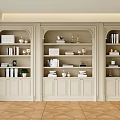 Elegant Cream White Built in Bookcase With Multiple Shelves And Decorative Items