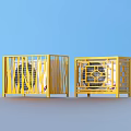 Two Yellow Air Conditioner Fan Outdoor Units With White Top And Grid Design