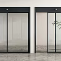 Interior With Black Frame Glass Sliding Doors Green Plant White Wall And Gray Concrete Floor