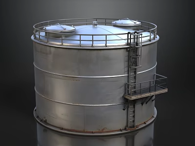 Large Silver Cylindrical Industrial Storage Tank With Metal Ladder And Platform 3d model
