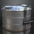 Large Silver Cylindrical Industrial Storage Tank With Metal Ladder And Platform
