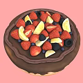 Delicious Chocolate Donut Topped with Fresh Strawberries Banana Slices Blueberries and Blackberries