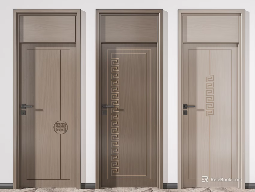 Modern Elegant Wooden Hinged Doors With Various Designs And Decorative Patterns 3d model