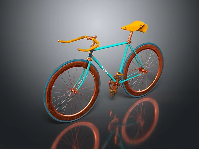 Modern Stylish Bicycle With Light Blue Frame Yellow Handlebars And Copper Wheels 3d model