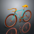 Modern Stylish Bicycle With Light Blue Frame Yellow Handlebars And Copper Wheels