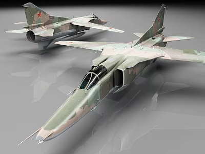Military Fighter Jets With Camouflage Paint And Red Star Tail Markings 3d model