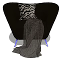 Stylish Black Single Sofa With Zebra Print Pillow Gray Throw Blanket And Blue Legs