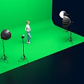 Green Screen Studio Setup With Female Model Professional Studio Lights And Camera 3d model