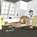 House Shaped Light Wooden Kids Bed In Cozy Room With Window Decorations And Toys Rug