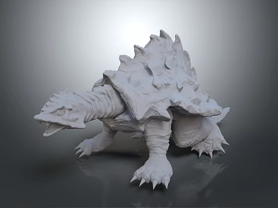 3D Mythical Reptilian Creature Model With Spiked Shell Sharp Claws And Fierce Head Design 3d model