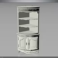 White Ornate Corner Cabinet Featuring Multiple Shelves Cabinet Doors And Carved Small Feet