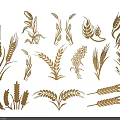 Golden Crop Illustrations With Wheat Ears And Grain Stalks On Blue