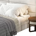 Modern Double Bed With Dark Gray White Headboards White Sheets Gray Blankets And Wooden Nightstands