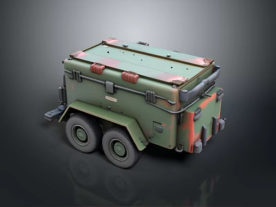 Green Military Style Vehicle With Two Wheels Sturdy Design Top Storage And Red Details 3d model