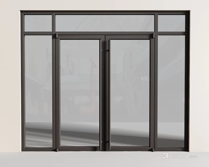 Modern Double Glass Doors With Metal Frame And Clear Transparent Panels 3d model 