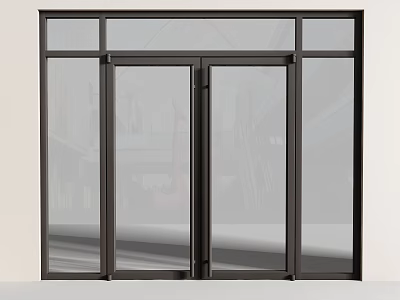 Modern Double Glass Doors With Metal Frame And Clear Transparent Panels 3d model