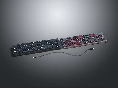 Two Wired Mechanical Computer Keyboards With Black Body And Transparent RGB Backlit Design 3d model