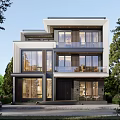 Modern Detached Villa Exterior With Large Glass Windows Balconies And Surrounding Greenery