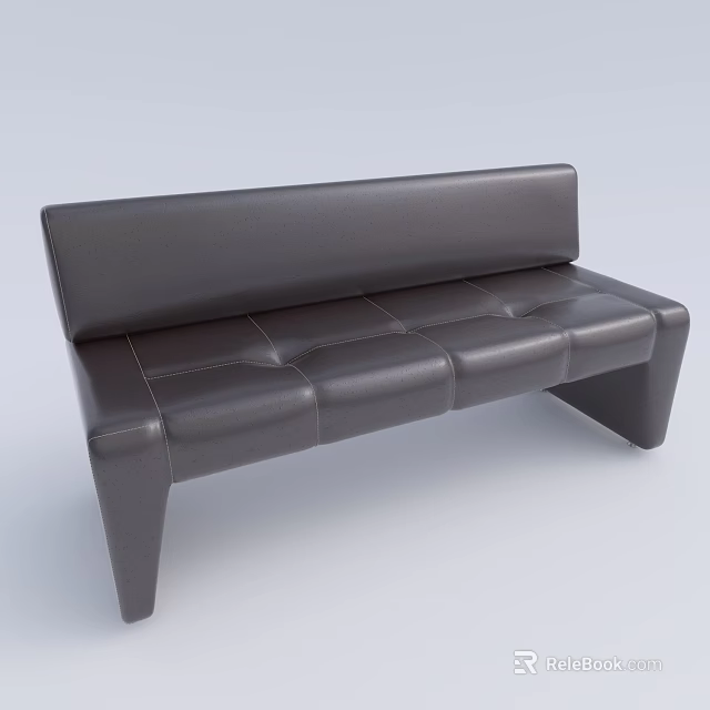 Sleek Black Leather Multi Seat Sofa With Modern Stitched Design And Angular Legs 3d model