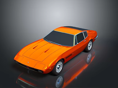 Orange Vintage Sports Car With Black Roof And Sleek Reflective Surface 3d model