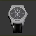 Stylish Silver Watch With Black Dial Leather Strap And Subdials Design