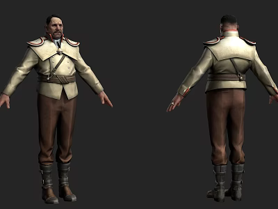 Game Movie Character In Light Uniform With Epaulets Belt Brown Pants And Dark Boots 3d model
