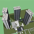 Tall Residential Buildings Complex With Green Space And Surrounding Open Roads