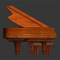 Classic Wooden Grand Piano With Open Lid And Carved Decorative Details