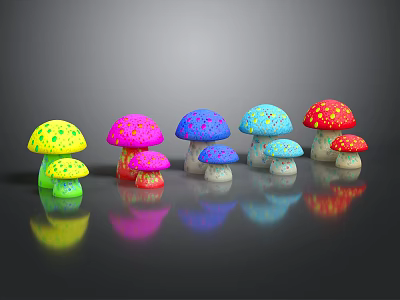 Colorful Mushroom Shaped Decorative Ornament Set with Polka Dots Various Sizes for Home Table Decoration 3d model