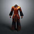 3D Character Wearing Traditional Red Gold Outfit With Chinese Dragon Pattern And Black Sleeves