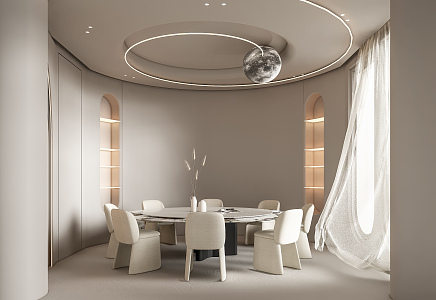 Modern Dining Table and Chair Lunar Lights Curtain 3d model