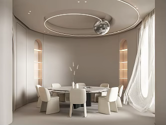 Modern Dining Table and Chair Lunar Lights Curtain 3d model