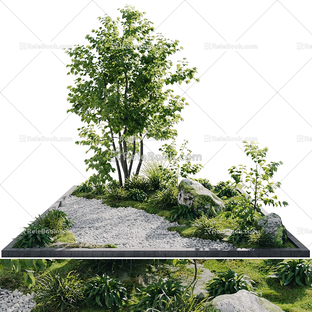 Plant Garden Landscape Green Plant Pile Landscape Garden Tree Grass Stone 3d model