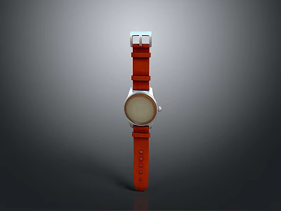 Fashionable Red Strap Watch with Silver Case and Round Dial for Modern Casual Wear 3d model