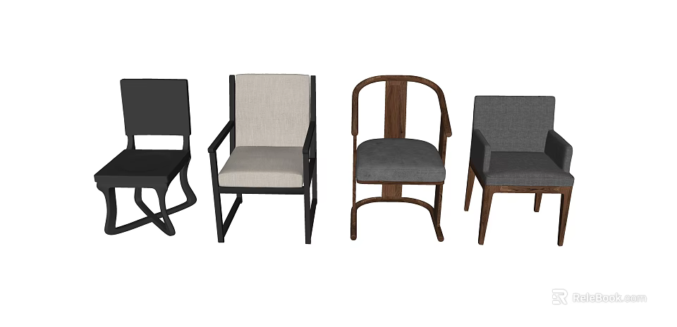 Stylish Single Sofa Assortment With Different Fabric Colors And Wooden Frames 3d model 