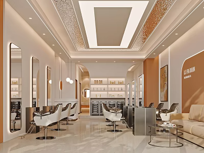 Modern Elegant Hair Beauty Salon Interior Design With Professional Styling Stations And Comfortable Waiting Area 3d model