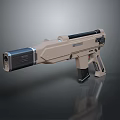 Futuristic Beige And Black Gun With Barrel Grip And Tactical Design Features
