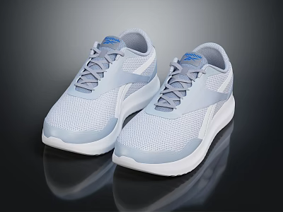 Light Blue and White Mesh Upper Lace Up Sneakers with White Sole and Brand Logo 3d model