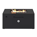 Modern Square Black Fireplace with Burning Flames and Sleek Metal Exterior Design