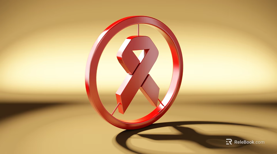 Professional Commercial Equipment Displaying Red Ribbon Symbol In Circular Frame With Golden Backdrop 3d model 