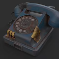 Vintage Blue Rotary Dial Phone With Rusty Worn Surface Yellow Tape And Small Paper Outlet