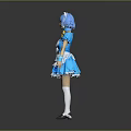 Game And Movie Character Blue Hair In Blue White Maid Outfit Yellow Neckerchief White Apron