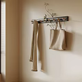 Stylish Wall Mounted Coat Rack With Soft Scarf Checkered Tote Bag And Small Twig Decoration In Interior Space