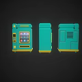 Commercial Teal And Yellow Vending Machine With Digital Display And Drink Shelves