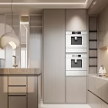 Modern Kitchen Interior Design With Built in Double Ovens Cabinets And Pendant Light 3d model