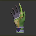 Green and Purple Glove With Gold Accents Futuristic SciFi Style Wrist Blue Details
