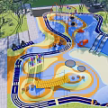Colorful Children's Play Area With Slides Climbing Structures And Green Lawn