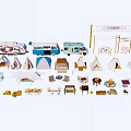 Outdoor Camping Tents With RVs Tables Chairs Grills And Campfire Setup
