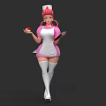 Game Character Nurse With Pink Hair White Thigh High Socks Holding Red Ball